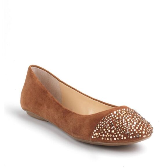 New! ENZO ANGIOLINI Rhinestone Embellished Brochet Suede Flats Size 8.5 Brown - Picture 1 of 5